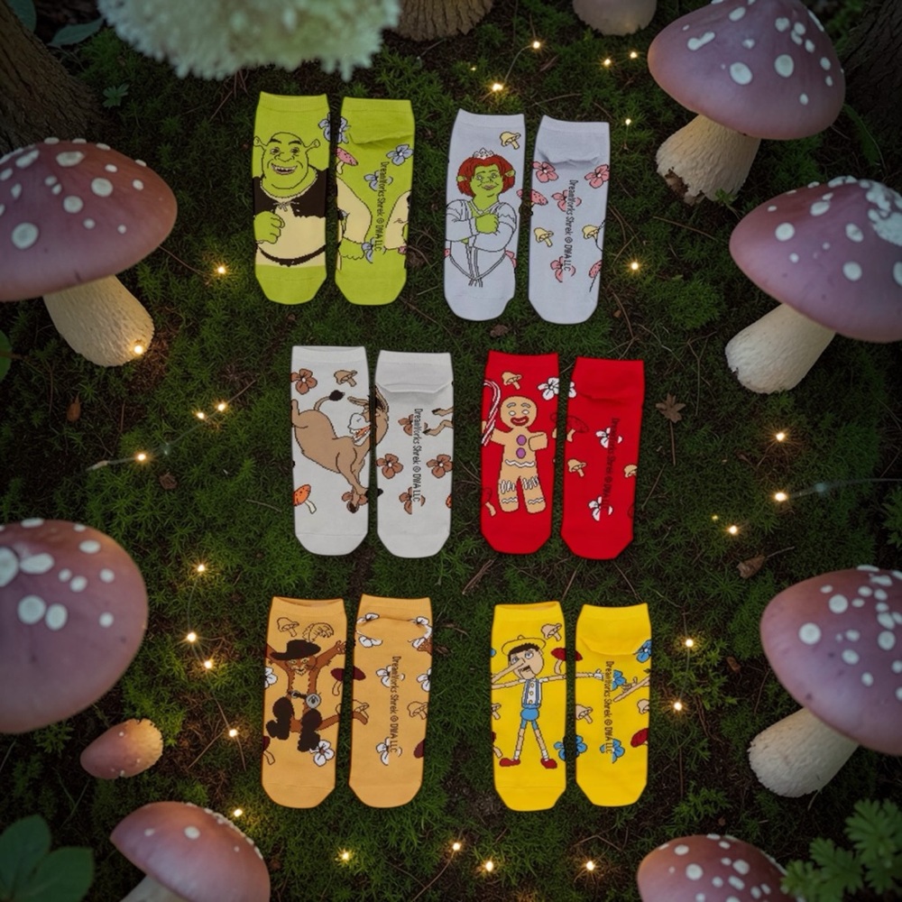 Shrek Characters with 🍄🍄MUSHROOMS🍄🍄 No-Show Socks 6 Pair, OS, NWT 🍄‍🟫